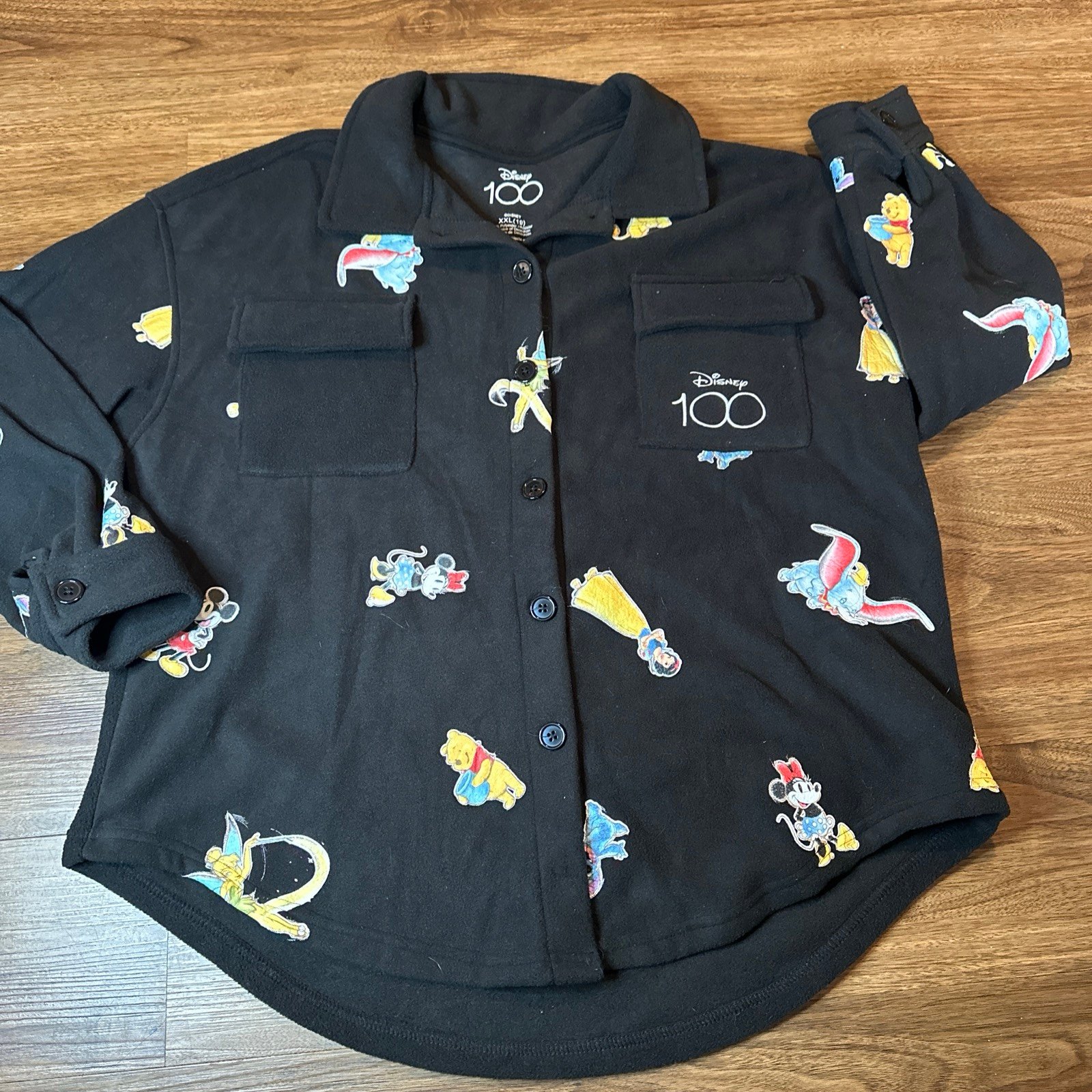Juniors’ Black Disney 100 Years Celebration Print Shacket size XL NWT
