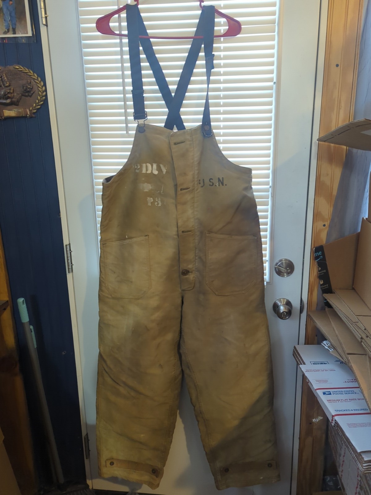 Vtg 1940's WWII US Navy Wool Lined Deck Bibs Pants Overalls