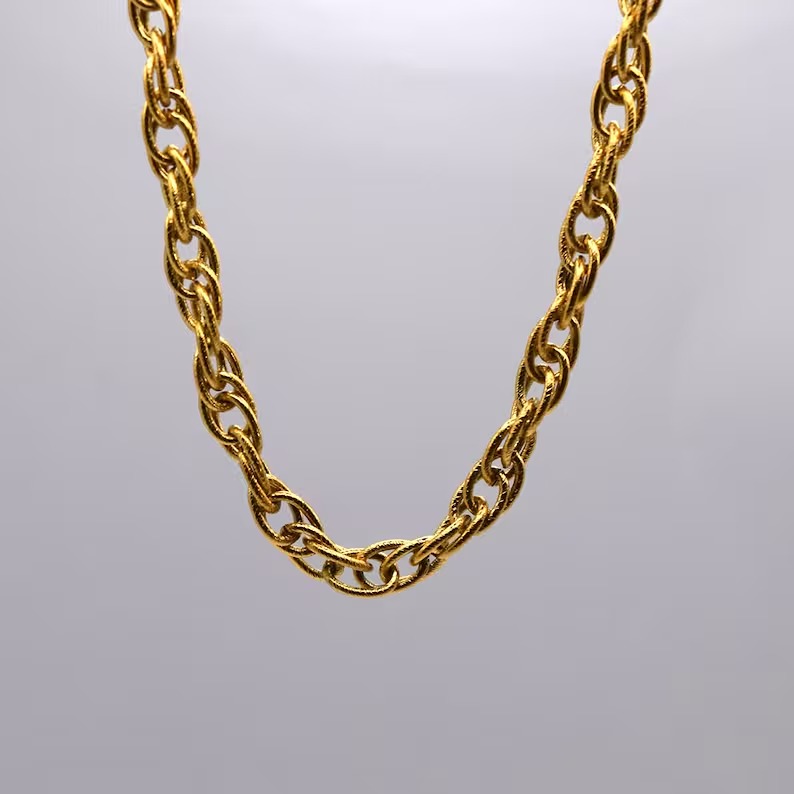 Chunky Gold Rope Chain Necklace, 18K Gold Twisted Rope Chain