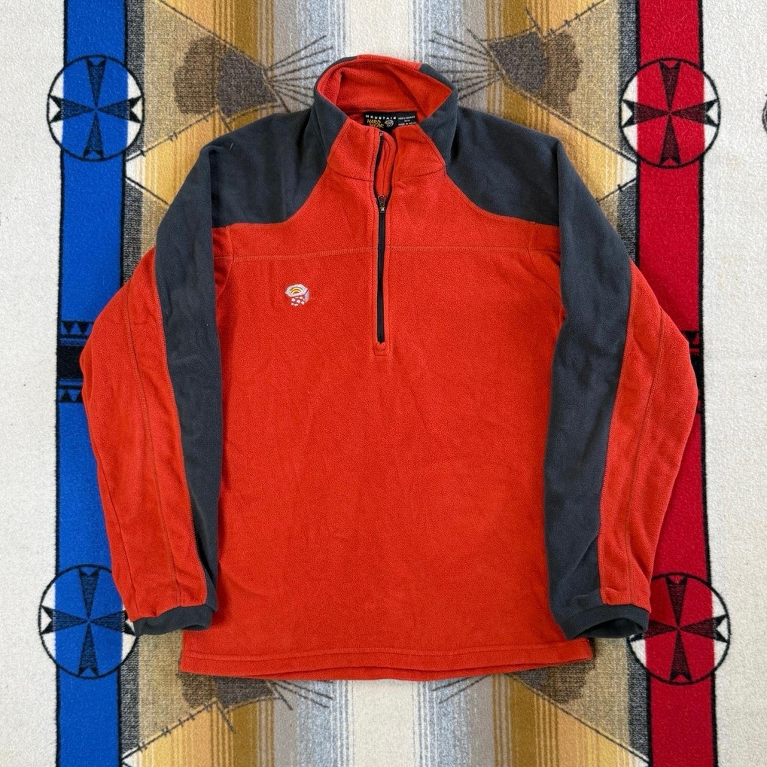 Men’s 1/4 Zip Fleece Size Medium Orange Gray Hiking Outdoor - Mountain Hardwear