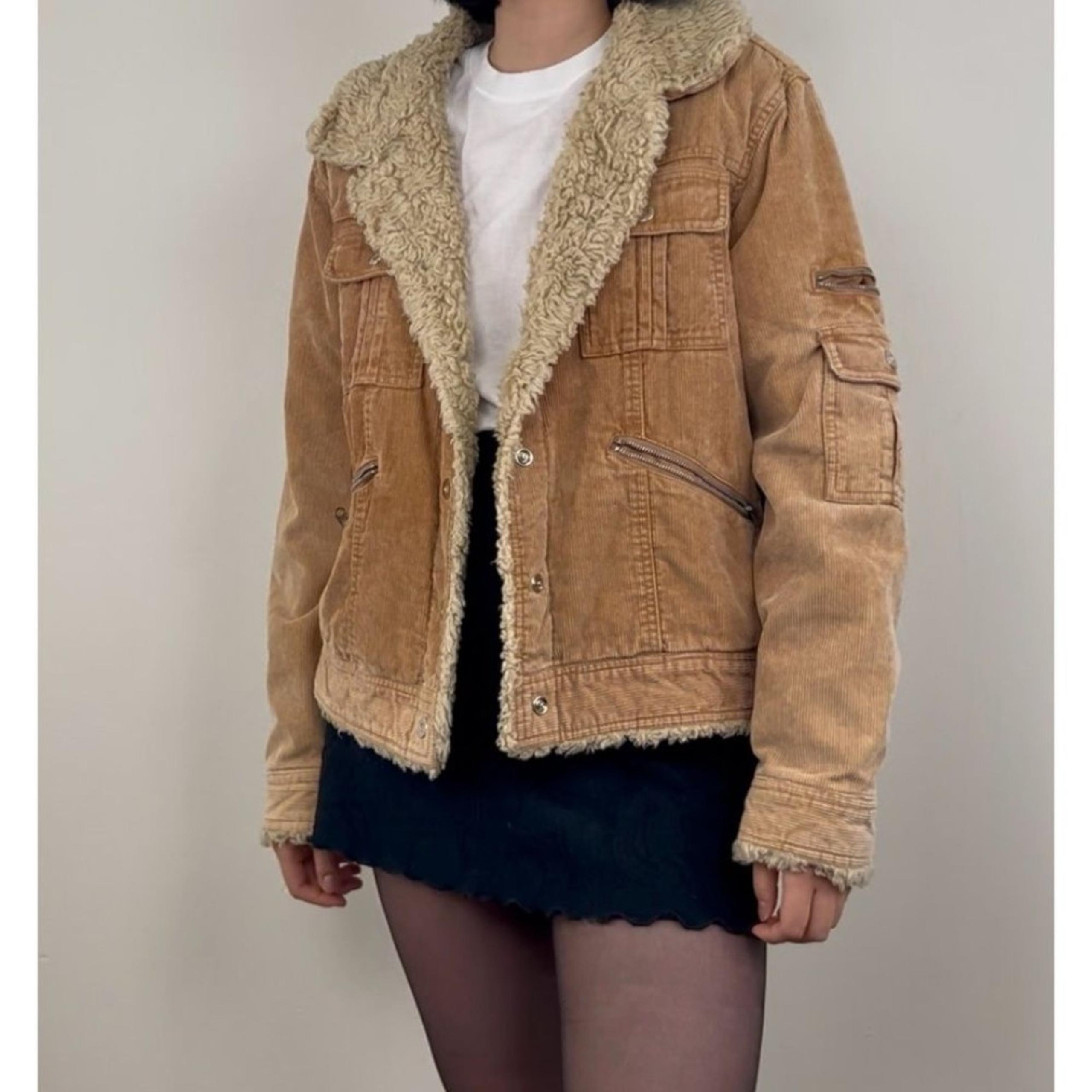 Vintage New York Classics Fur Lined Boyfriend Denim Jacket Tan Corduroy Jacket