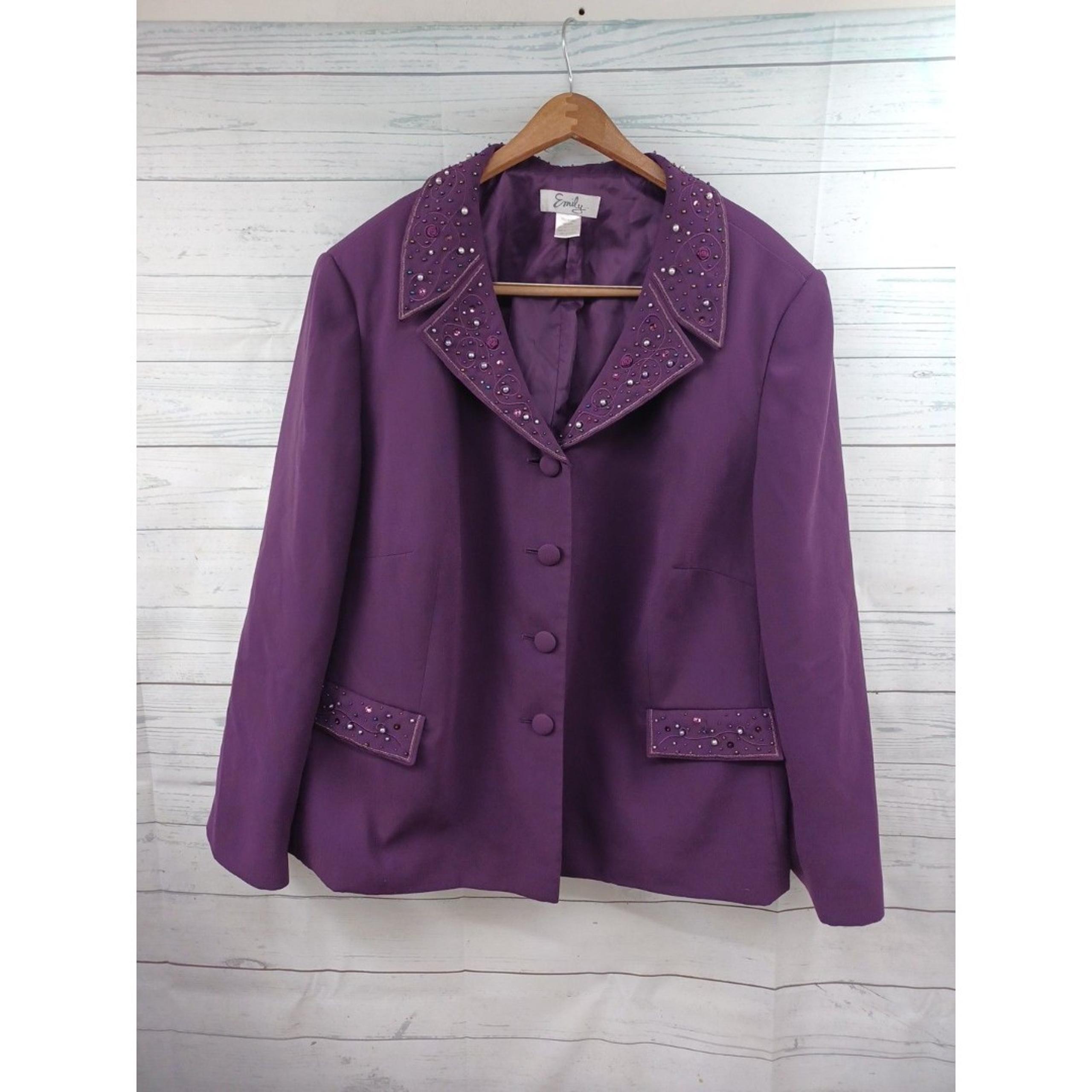 Emily Womens Blazer Jacket Sz 30W Plum Purple Beaded