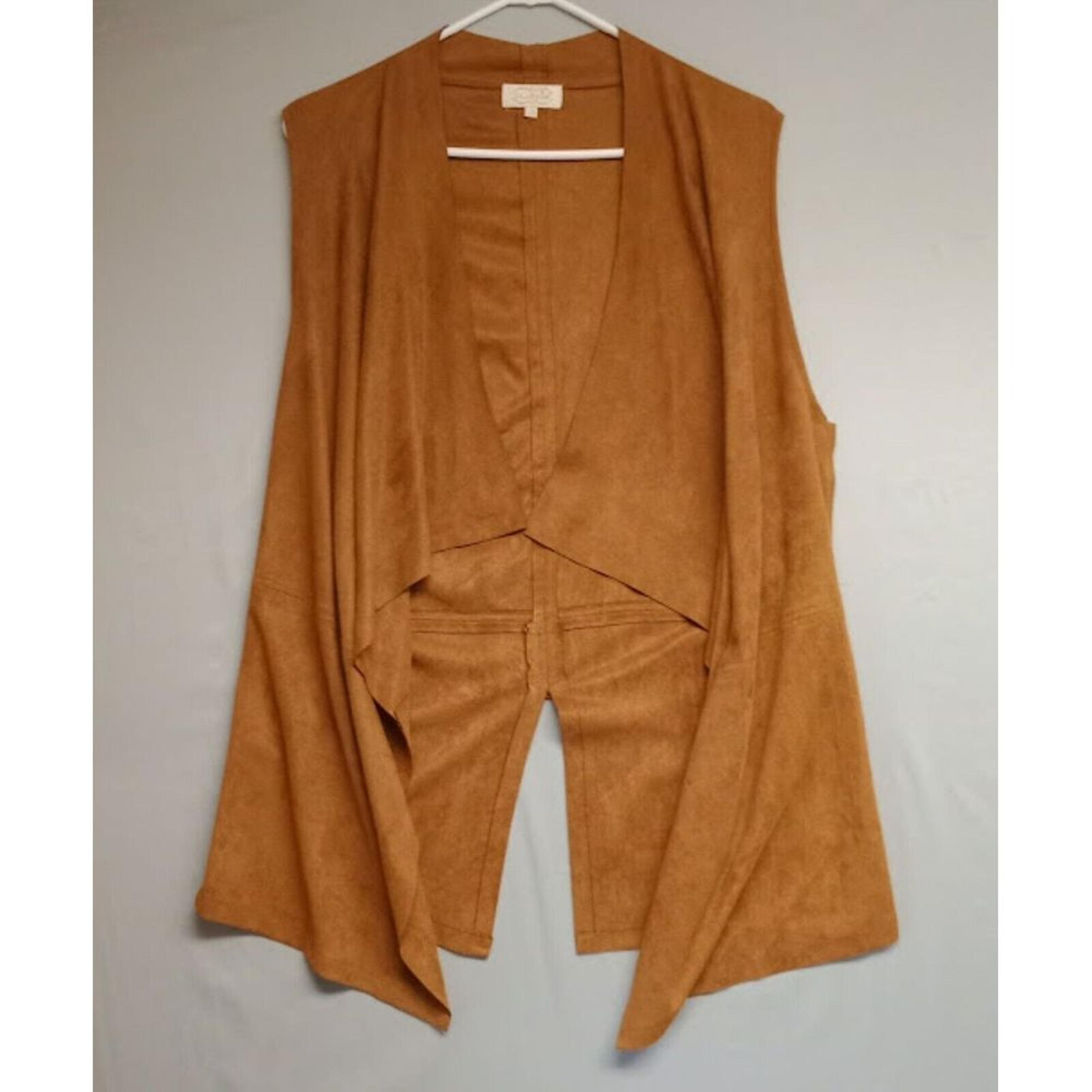 Mud Pie Y2K Faux Suede Vest Womens S/M Brown Waterfall Drape Open Front Wrap