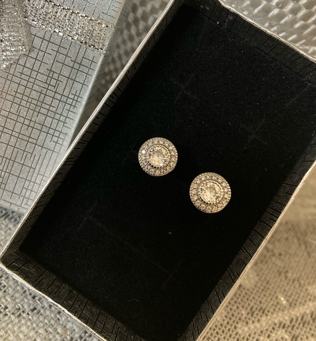 Vintage Look Round Cut Pave Halo Diamond Stud Earrings (Inventory Blowout Sale)