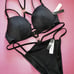 Victoria's Secret Racerback 36C BIKINI L Strappy Bottom BLACK gold hardware