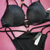 Victoria's Secret Racerback 36C BIKINI L Strappy Bottom BLACK gold hardware