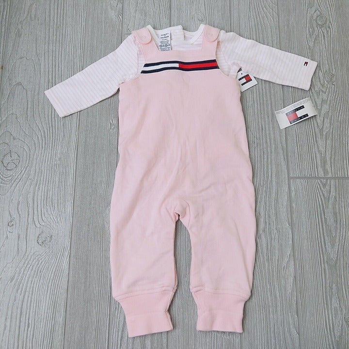 Tommy Hilfiger Layette Pink 2 Piece Set Shirt Layette Overall Snap NWT 3-6 month