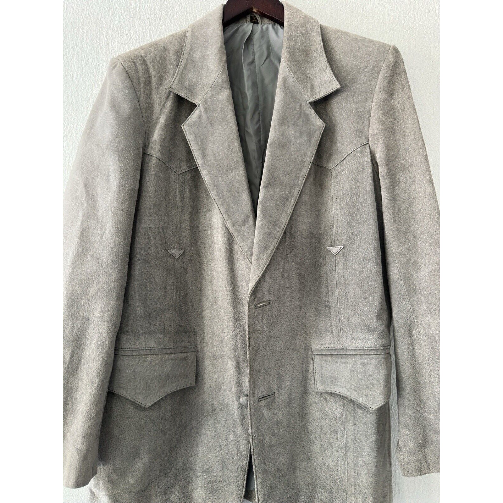 Vintage Pioneer Wear Gray Suede PiG SPLiT Leather Single-Breast Jacket 40L