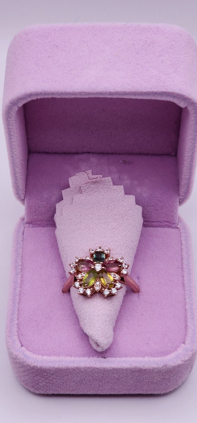 5 Colored Sakura Flower Shaped Moissanite Ring Sterling Silver S925