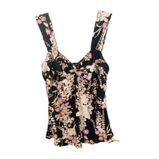 BCBG Paris Y2K Black Floral Tank Top Medium