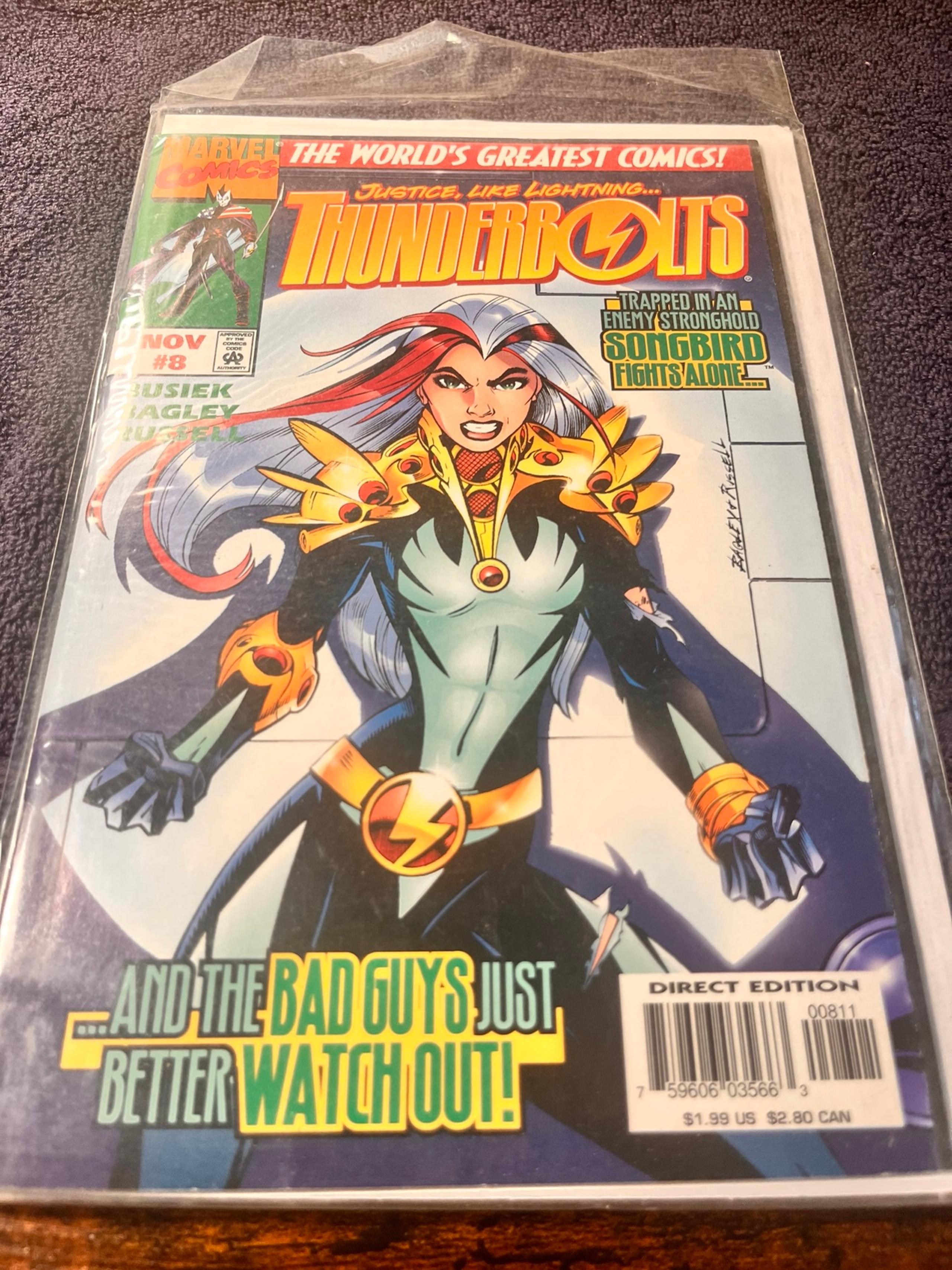 Thunderbolts #8 1997 Kurt Busiek Mark Bagley Marvel Comic Book Songbird fn/fn+vg