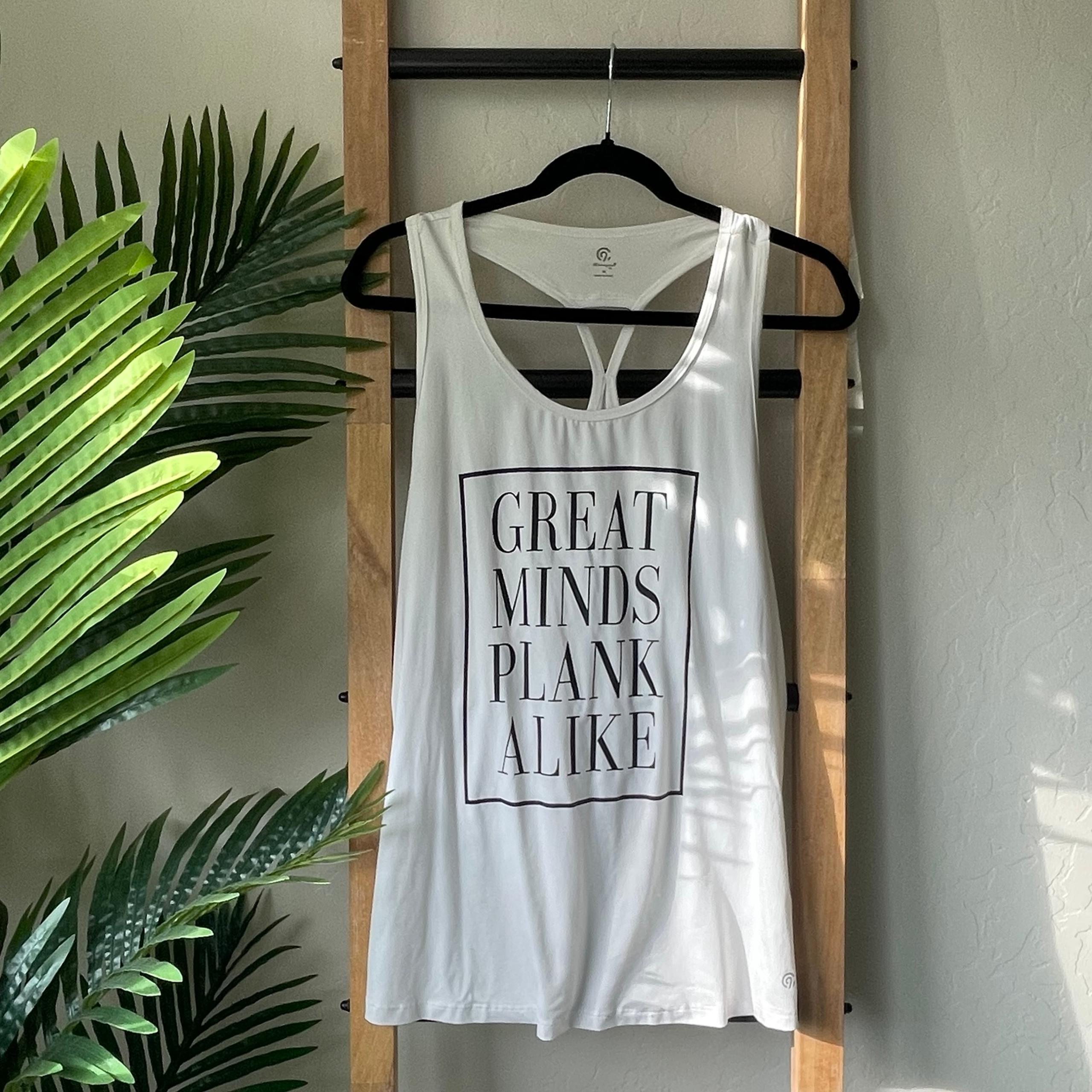 Champion Graphic Workout Tank M | White, “Great Minds Plank Alike”, Racerback
