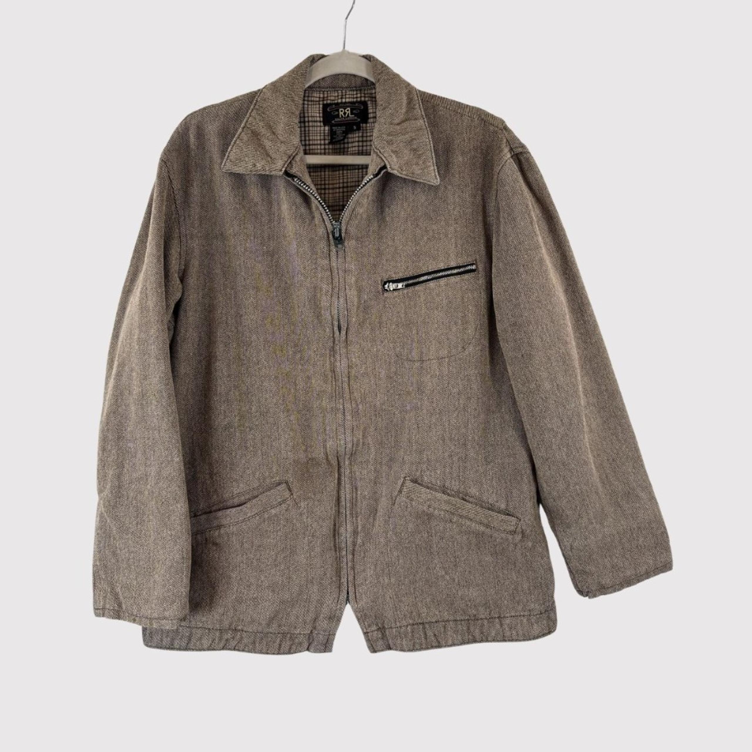 RRL Ralph Lauren Double RL Khaki Flannel Lined Full Zip Barn Chore Jacket Mens S
