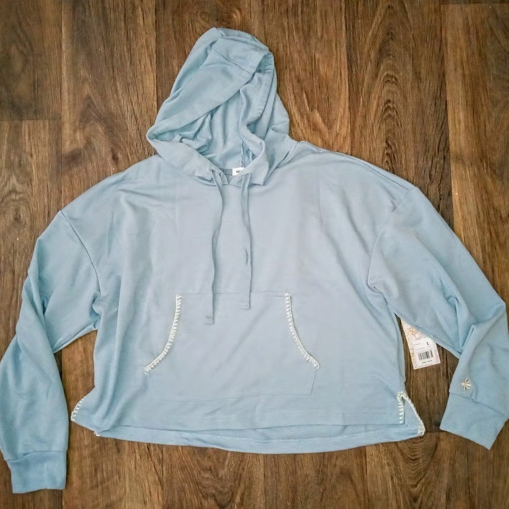 Women's Grommet Casual Sleeve Hoodie Sweatshirt L Blue