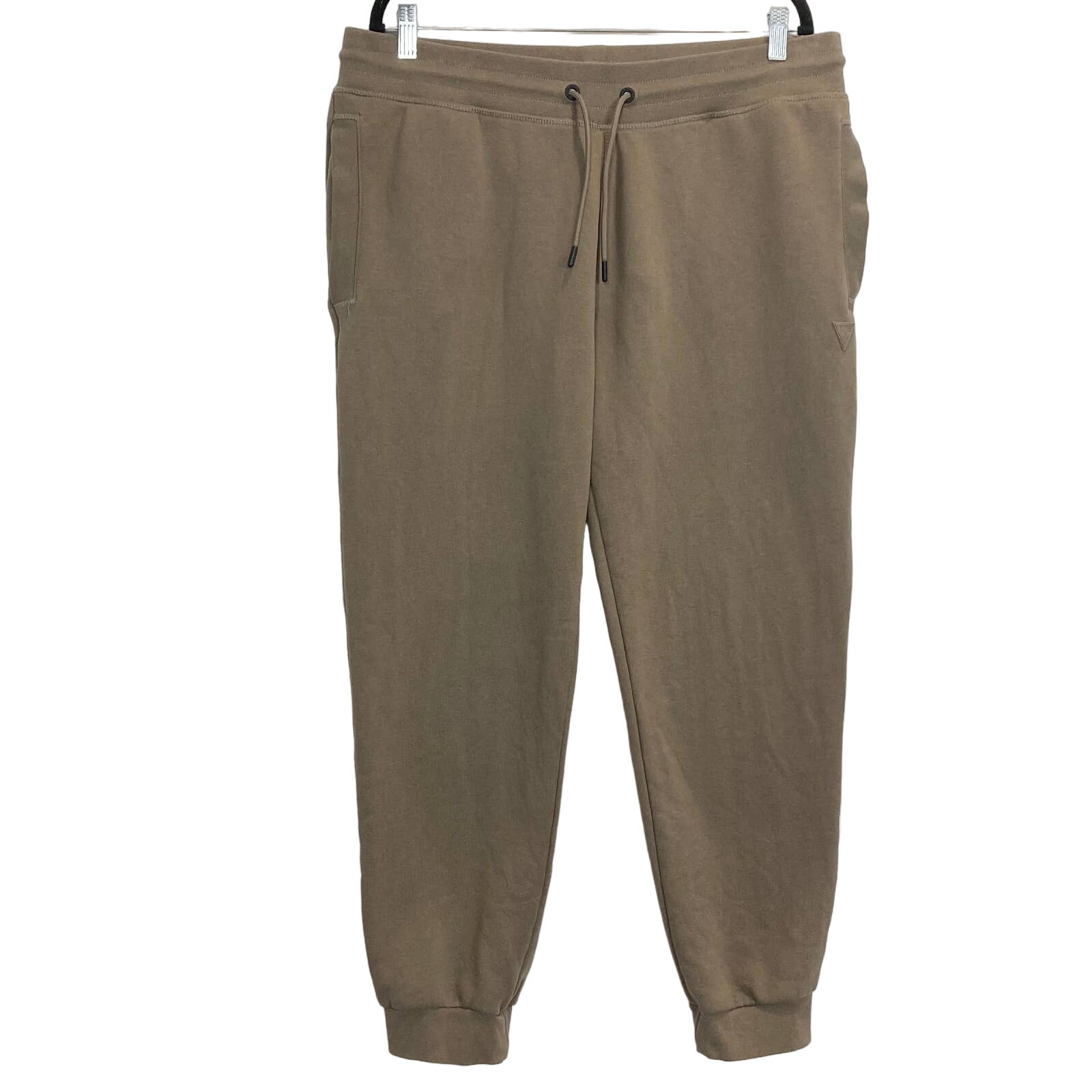 NWOT GUESS Sweatpants Men XL Jogger Brown Logo Patch Pull Up 3 Pocket Drawstring