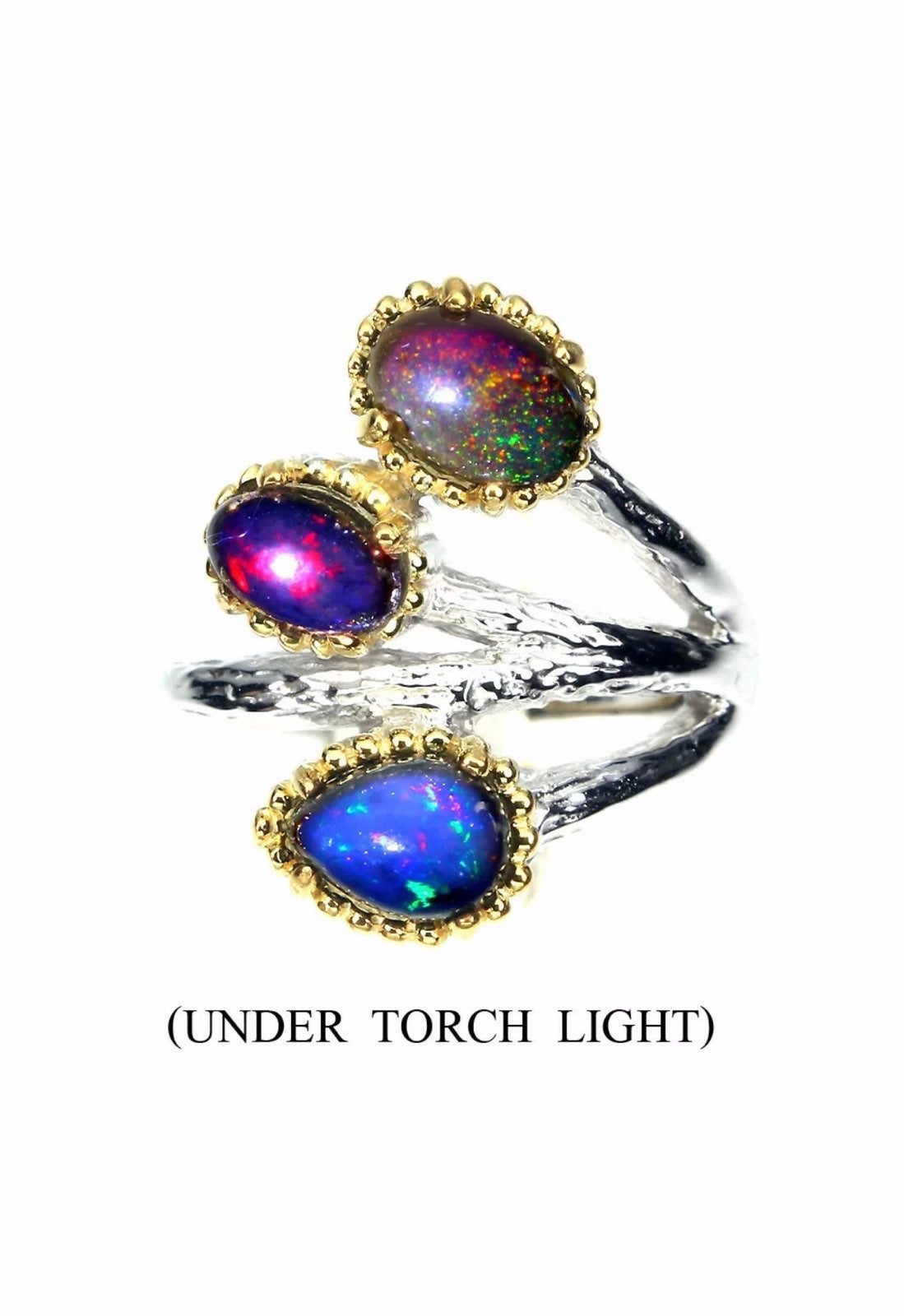 New Black Opal 14K GP/925 Sterling Ring