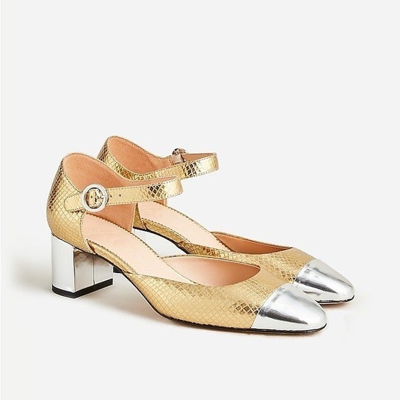 J. Crew Millie Ankle-strap Heels Gold Silver Size 9