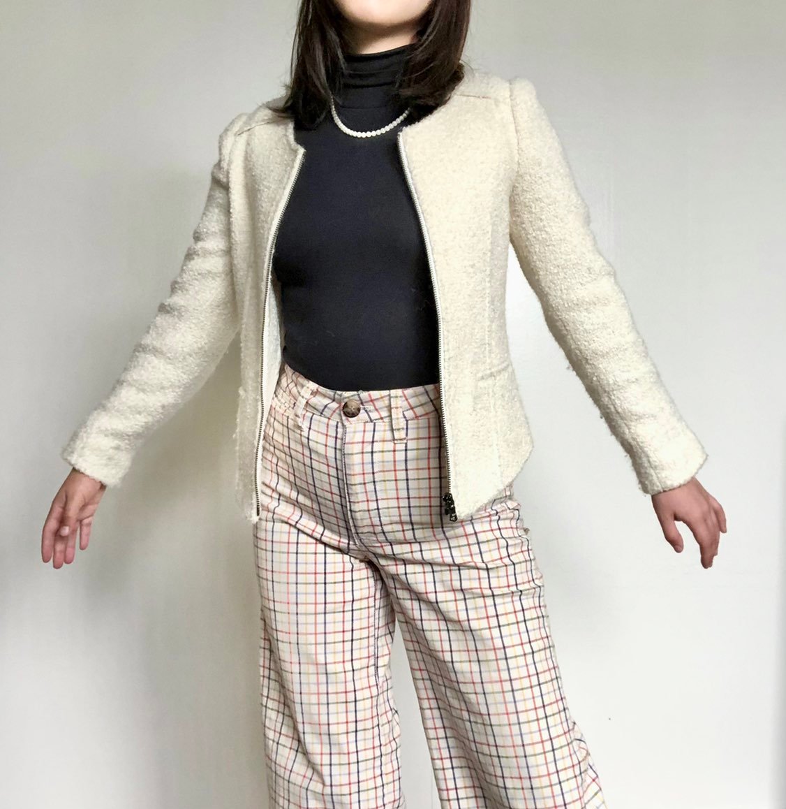 Club Monaco Zip up cream Tweed Jacket