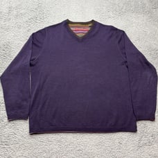 Robert Graham Wool Sweater Mens XL Purple V-Neck Long Sleeve Preppy CozyCore