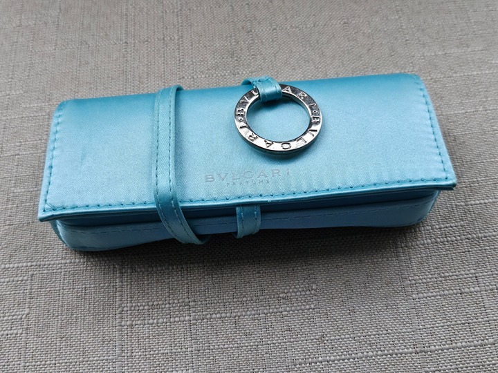 BVLGARI Perfume Pouch Turquoise Satin Small Bag Authentic 5.75 x 2.25