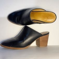 Madewell “The Harper” Mules Black Leather SZ 6.5 Slip-On Heeled Clogs Minimalist