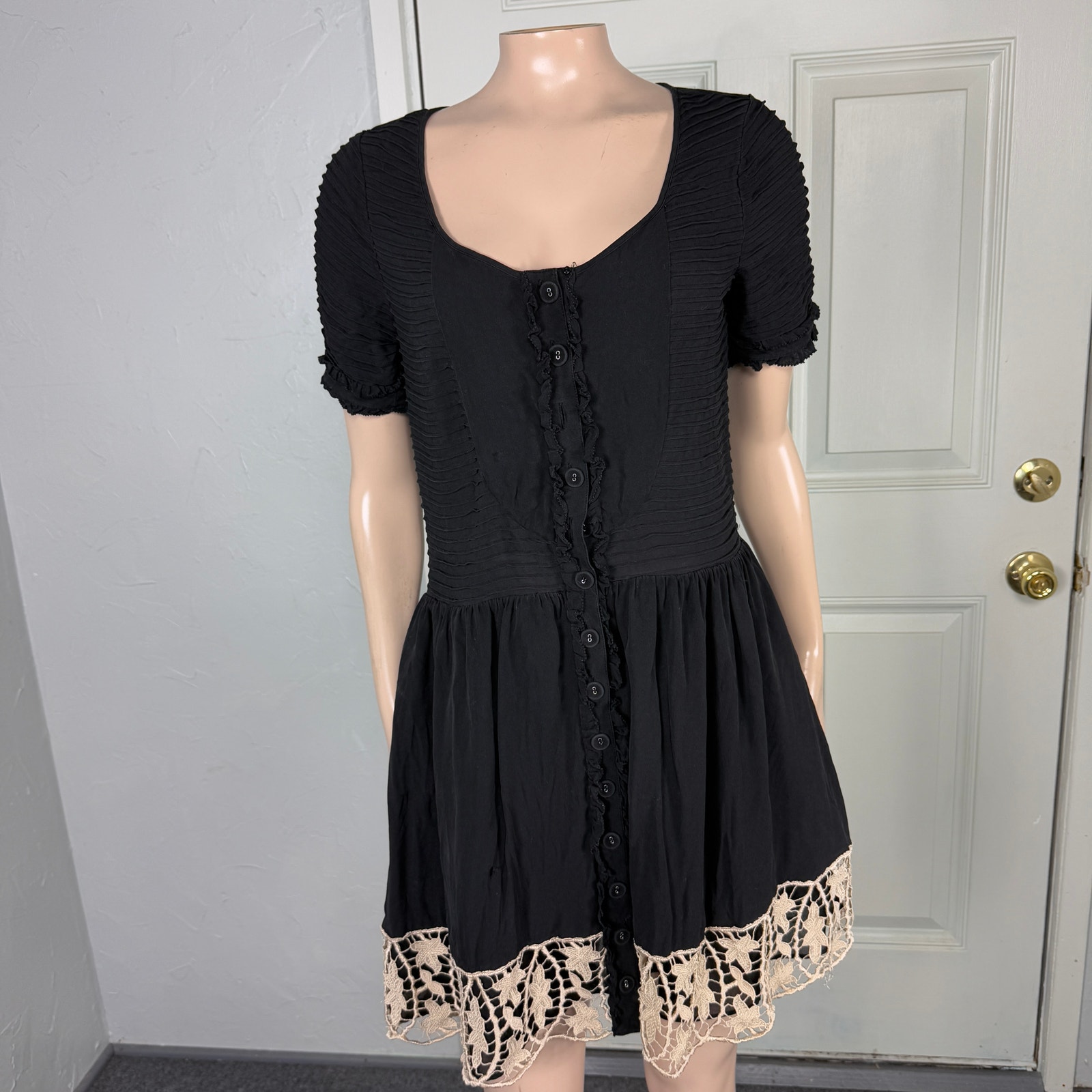 Vintage Betsey Johnson Y2K Silk Dress 6 Rare Lace Crochet Button Women's R22
