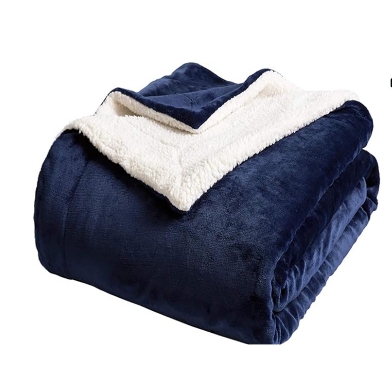 Sherpa Fleece Blanket Twin Microfiber Velvet Reversible, Navy