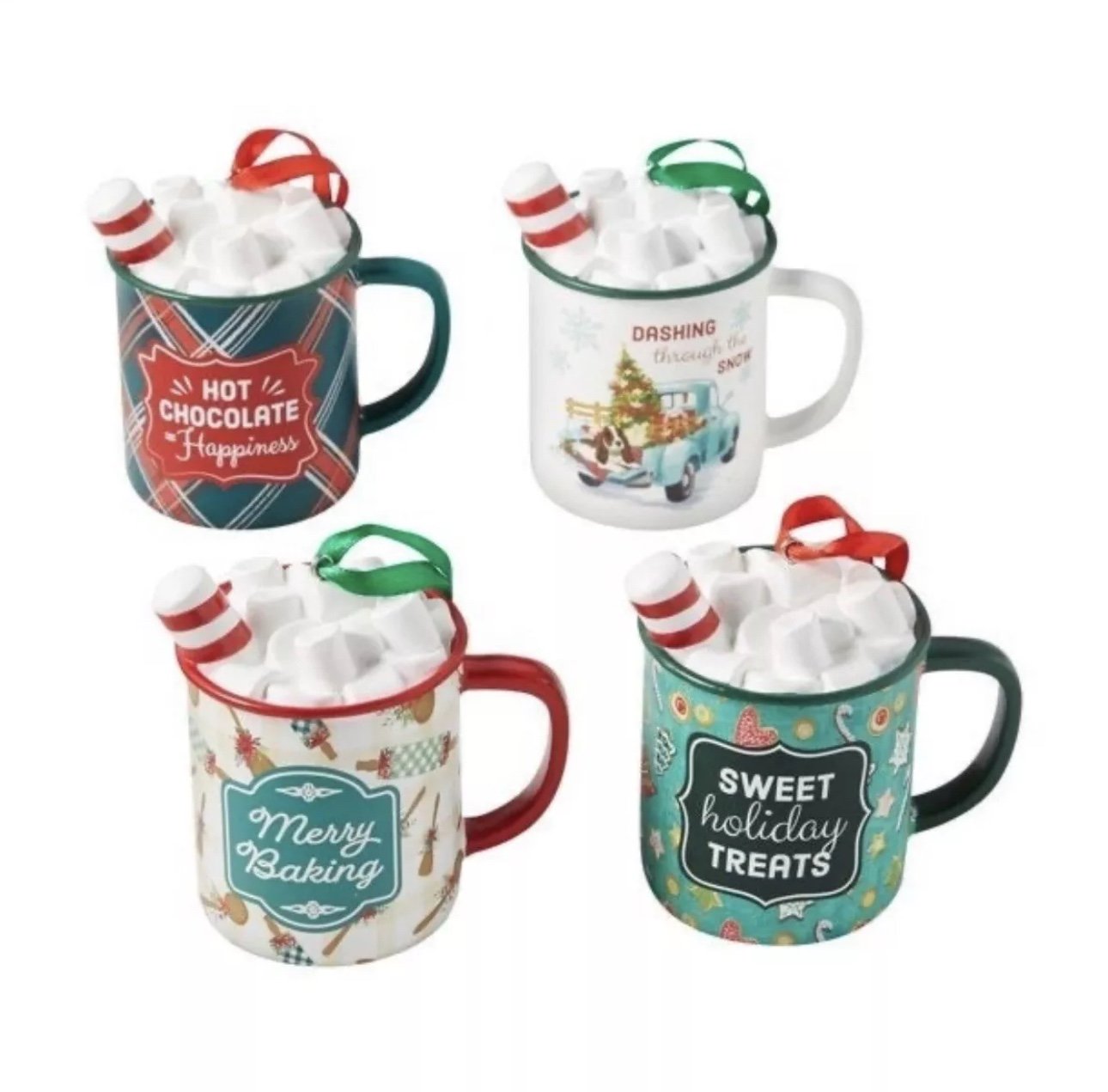 Pioneer Women Holiday Ornaments Hot Chocolate Mugs Set Of 4 NIB!!!!