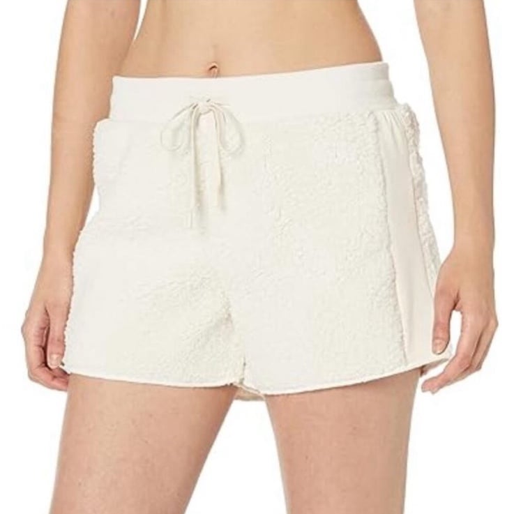 PJ Salvage Large Shorts Loungewear Moto Cozy faux fur Sherpa Shearling stone NWT