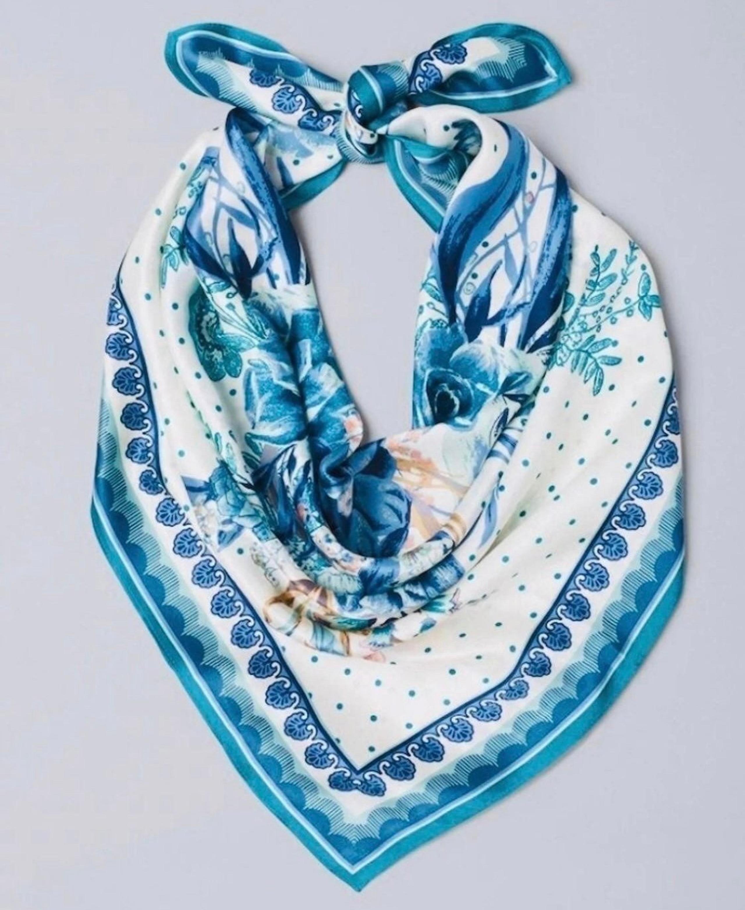 NWT - WHBM - Blue Floral Dot Scarf