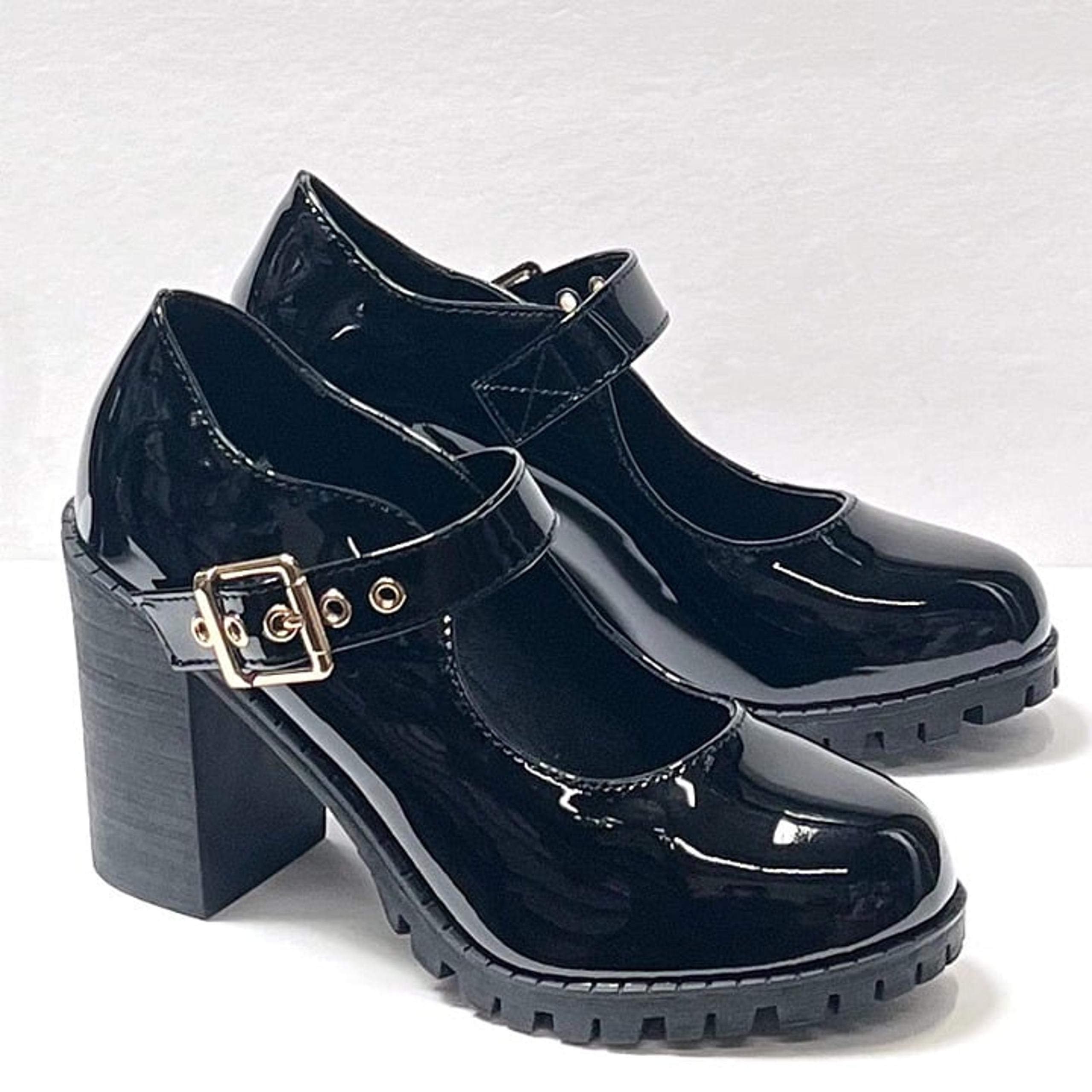 New Womens Black Mary Jane Platform Ballet Flats Heel Pumps Size 8.5