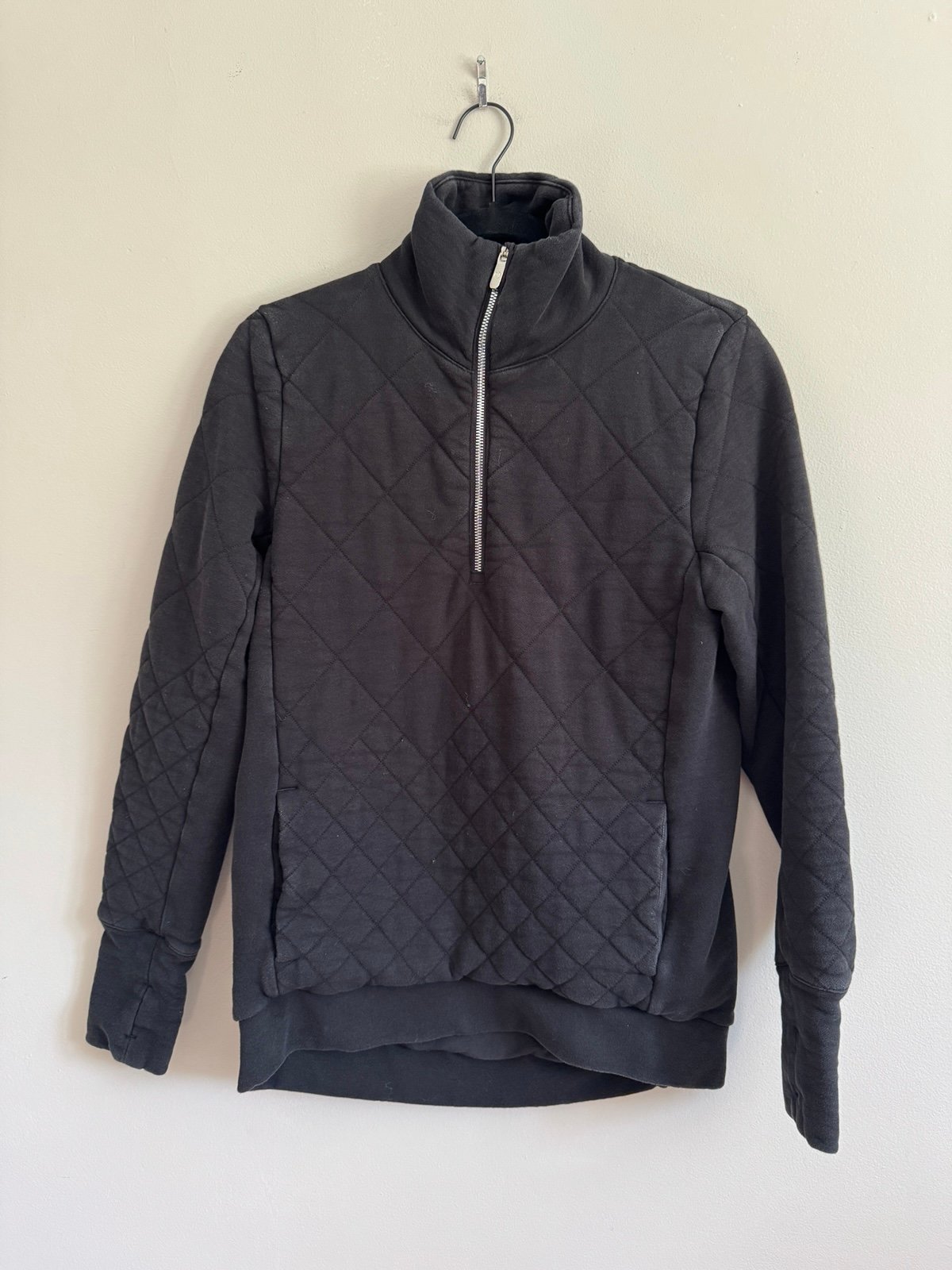 Lululemon Women's Forever Warm Pullover Quilted Black 1/4 Zip Sz 4 HeavierWeight