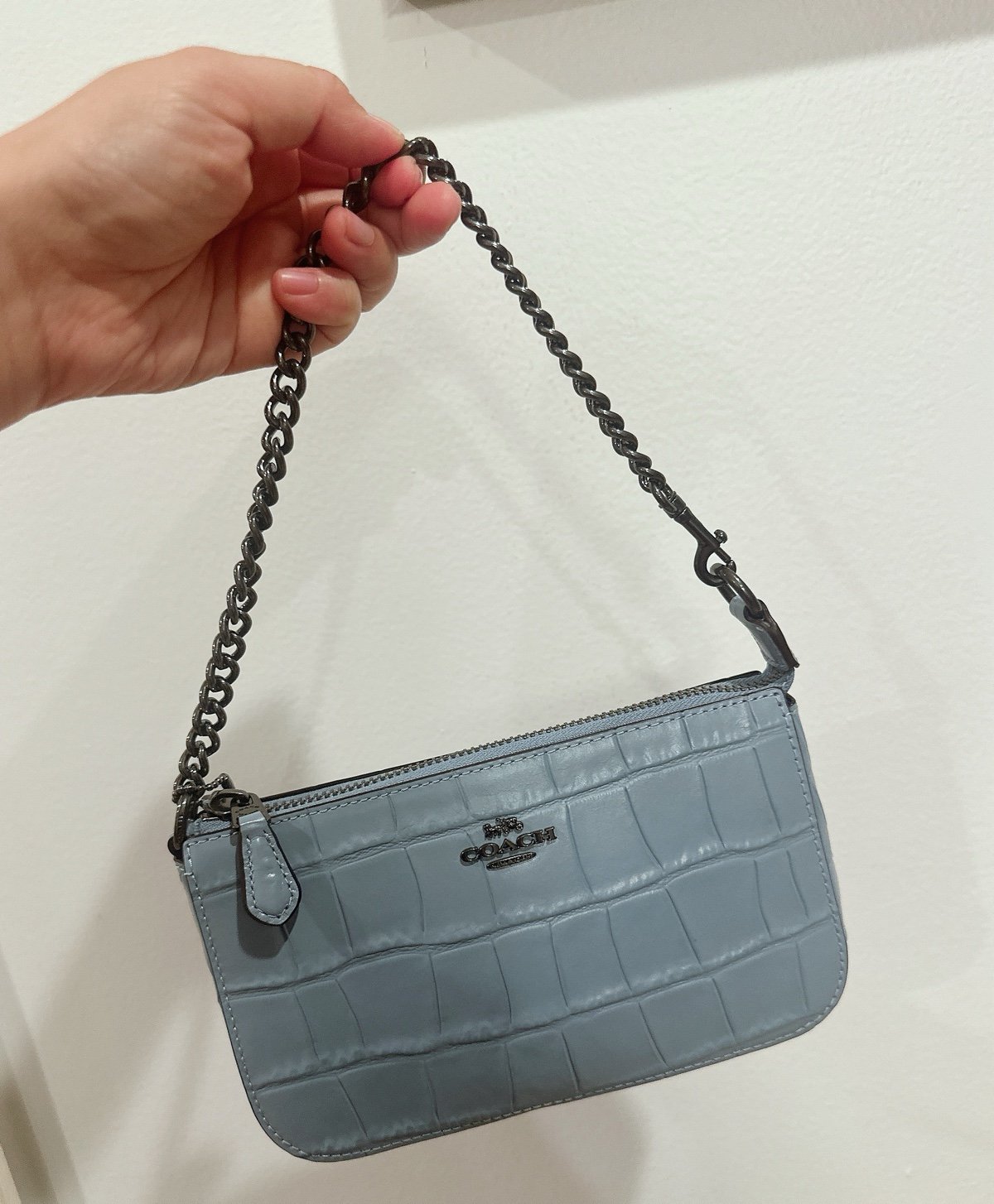Coach Nolita 19 Crocodile-embossed Leather Gunmetal/Cornflower CN382 NWT