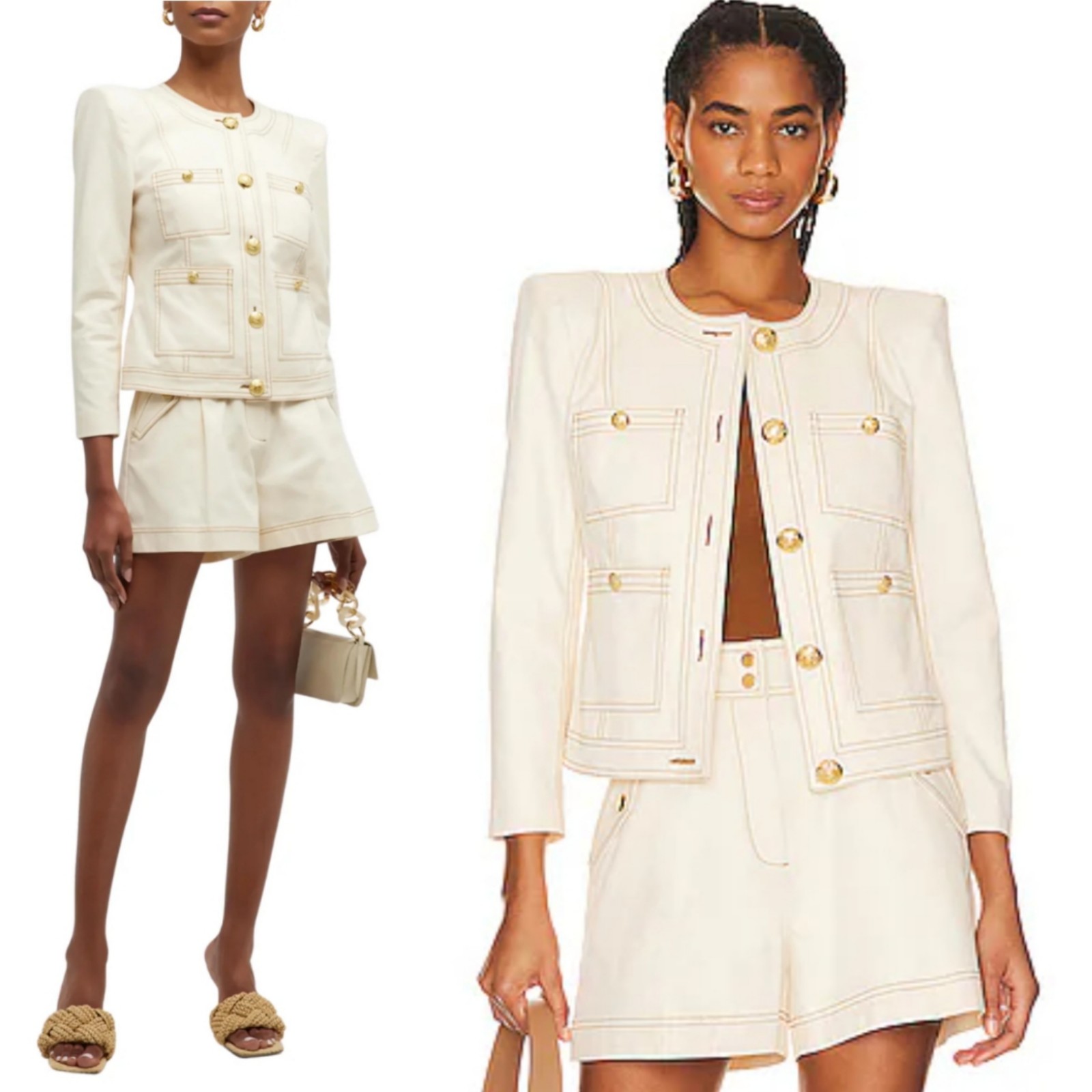 Veronica Beard Ferazia Ecru Beige Canvas Jacket Blazer Offic Academia Size 2 New