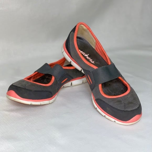 SKECHERS Shoes Women’s 6.5 Flex Asana Slip On Mary Jane Flat Loafer Gray Coral