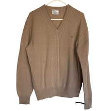 Vintage Christian Dior Monsieur Brown Tan Merino Wool Jumper Sweater Sz XL Mens