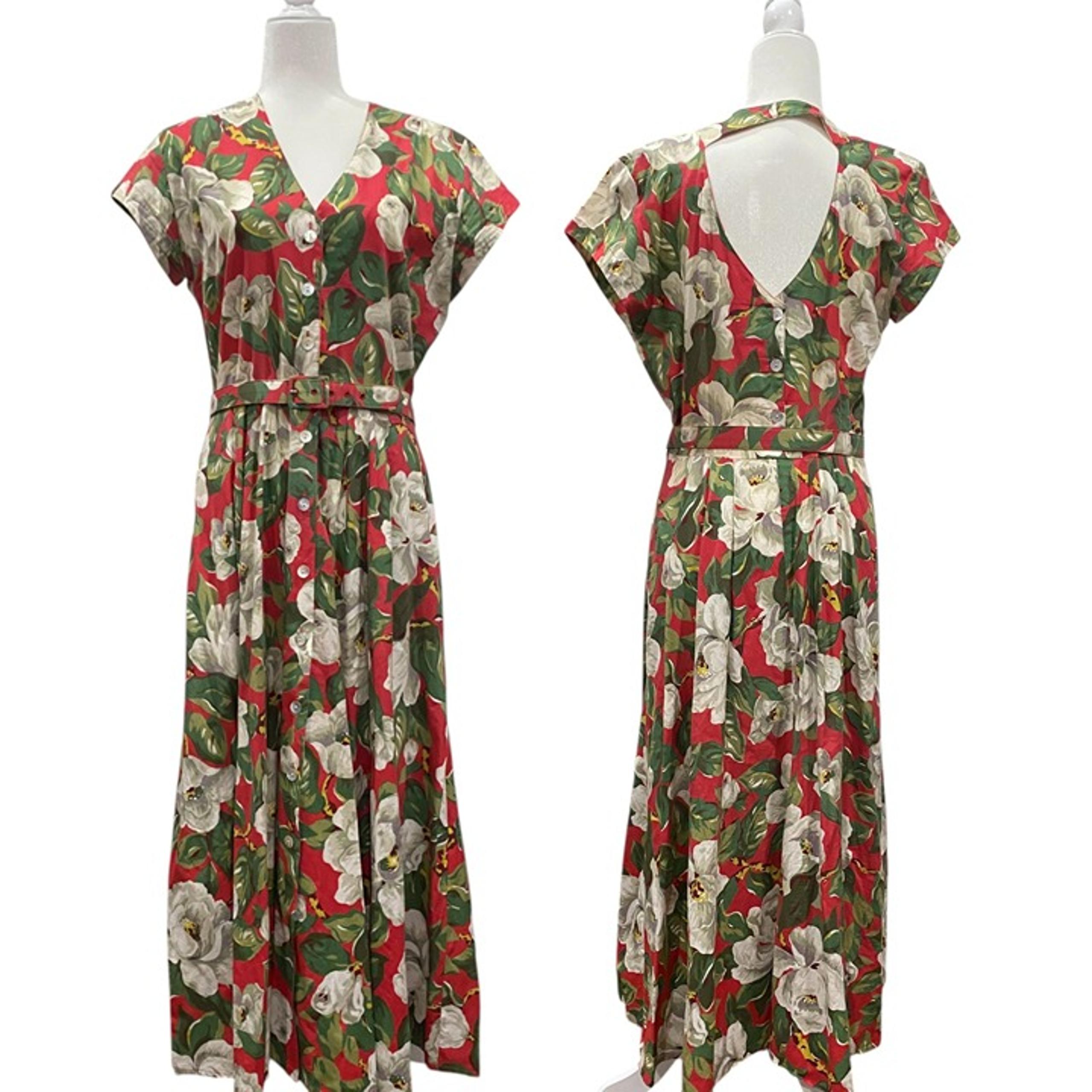 Vtg 1980's Carol Anderson Button-Up Belt Dress Floral Magnolia Print 14