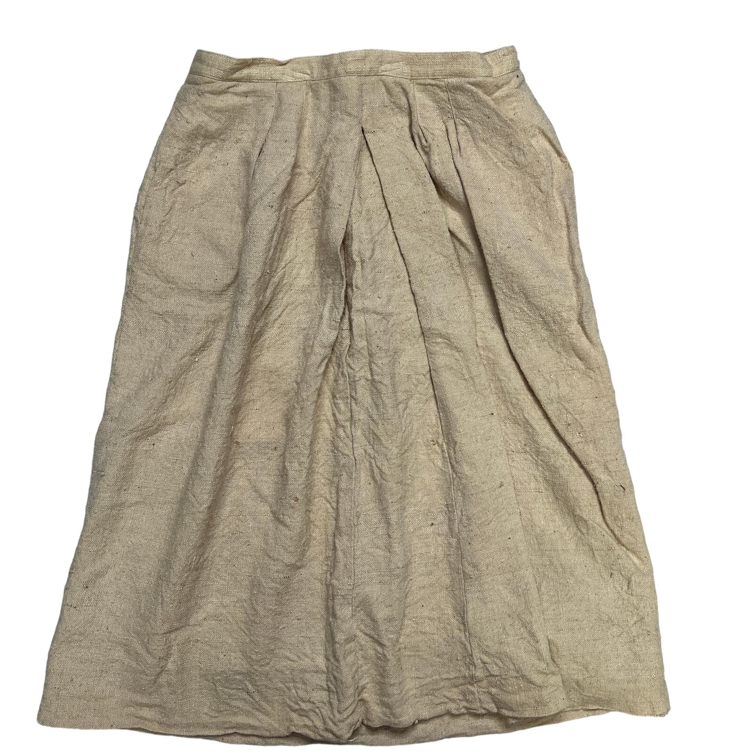 Vintage Carlisle Womens A-line Skirt Pleated Pockets Beige Size M 12 Linen Blend