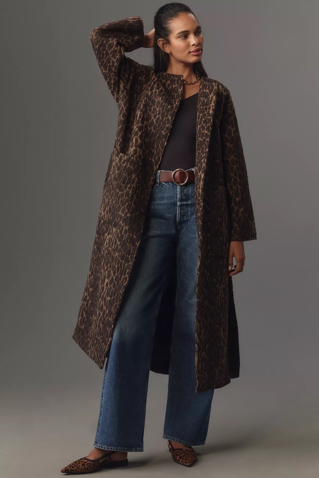 NWT By Anthropologie Long Printed Tie-Front Coat Size 6P