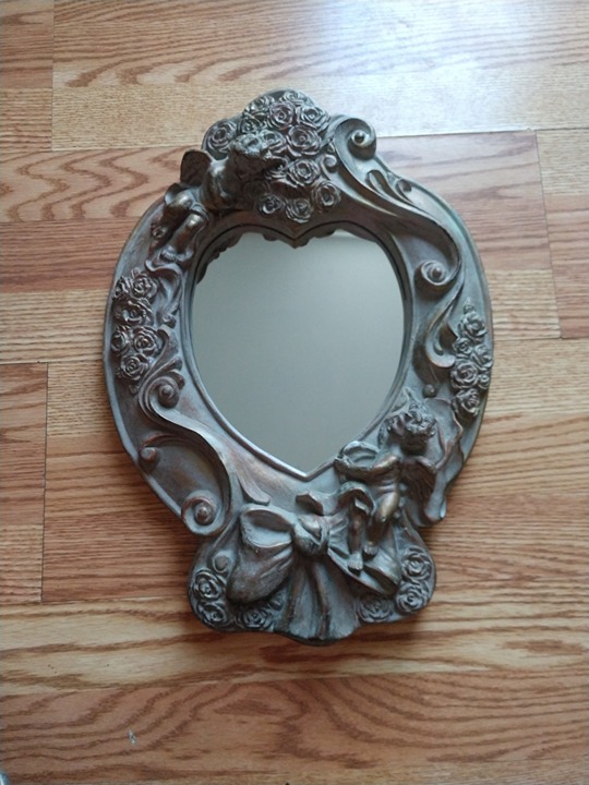 Vintage 18x13 Wall Mirror With Cupids And Vines Heart Shaped Mirror
