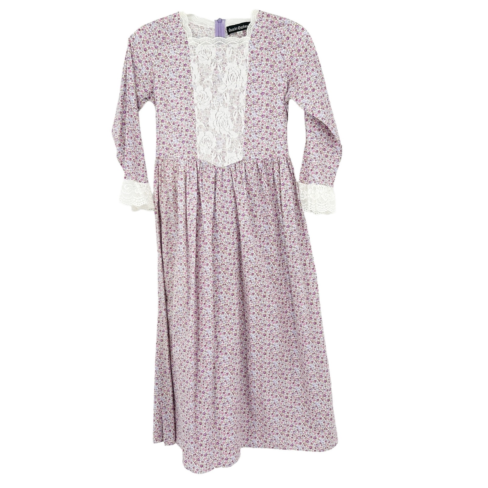 SCARLET DARKNESS Girls Colonial Ditsy Floral Print Lace Detail Dress Size 11Y