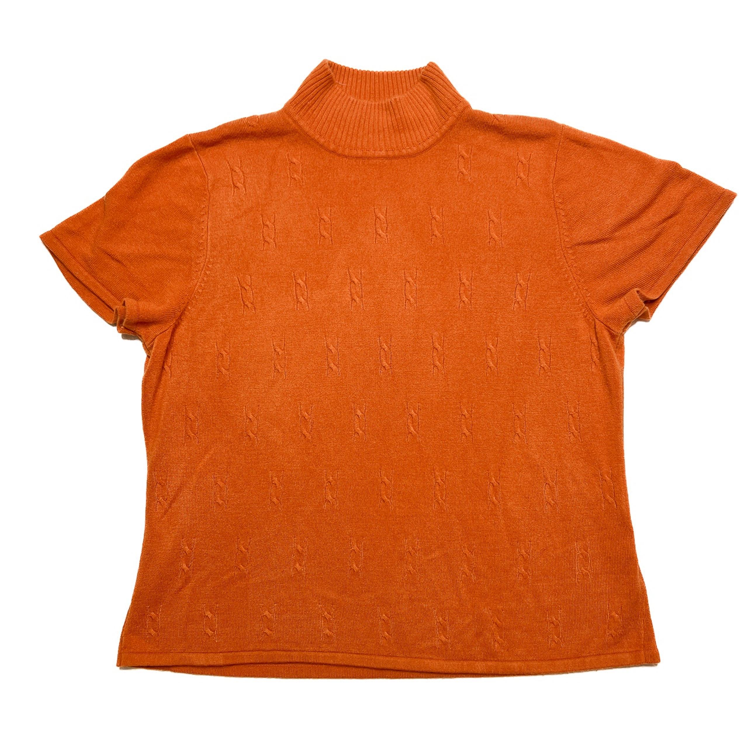 Studio Works Petite Mock Neck Sweater Short Sleeve Orange Women's PXL Preppy Y2K