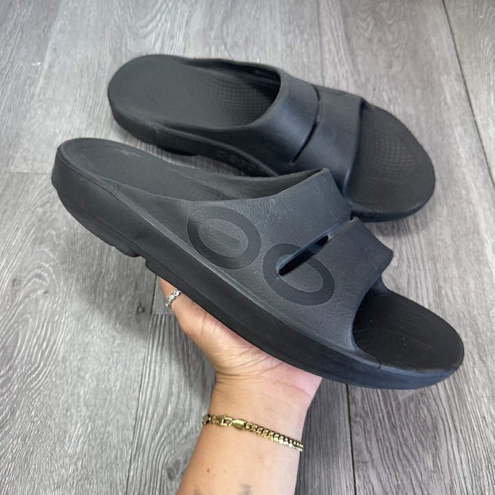 Oofos Ooahh Sport Flex Mens 12 Black Rubber Recovery Slide Sandals