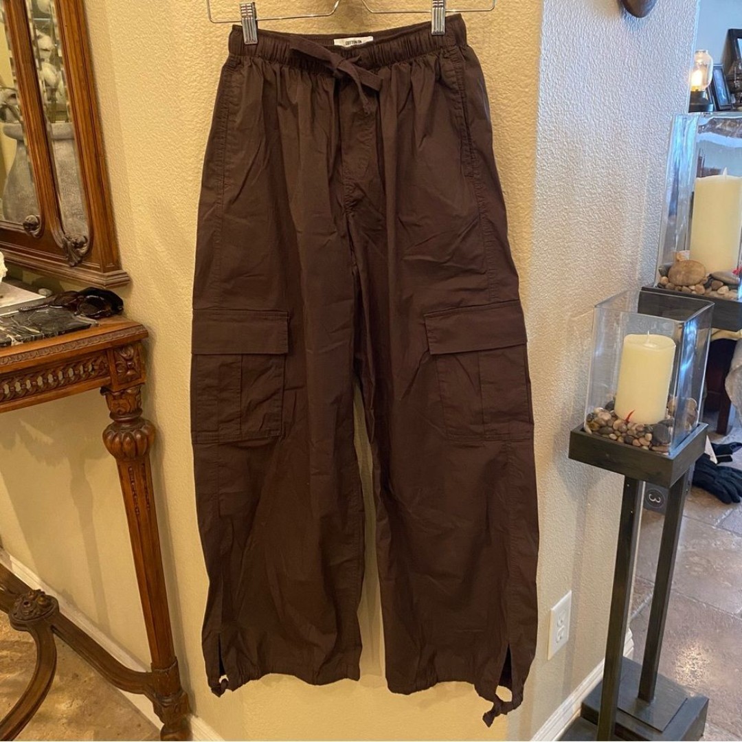 NWT~COTTON ON Brown Summer Cargo Baggy Wide Leg Pants Size 2