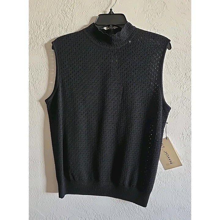 ST. JOHN By MARIE GRAY Knit Sleeveless Top Size L Black NEW