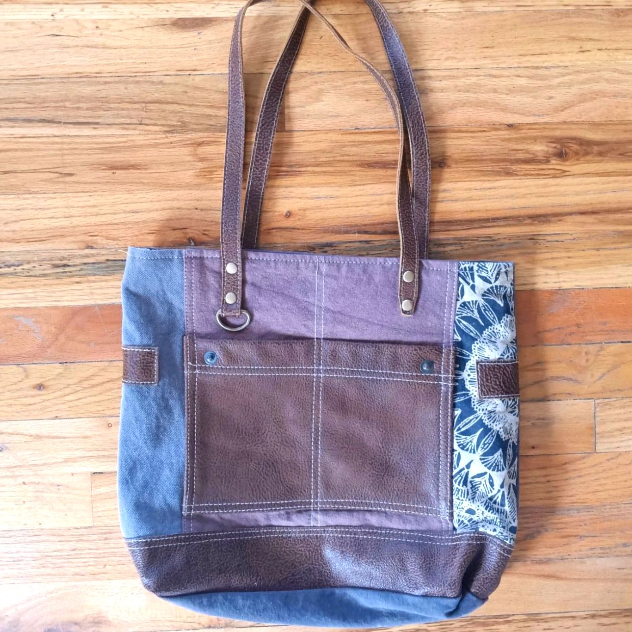 Myra bag canvas vegan leather flower print tote upcycled