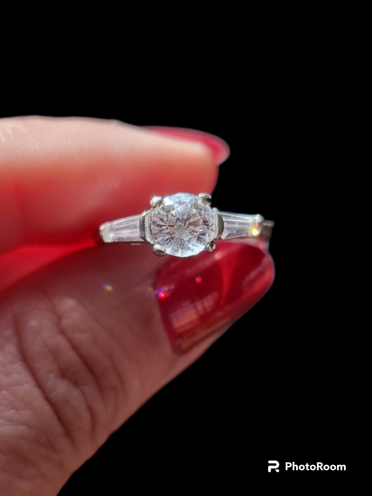 Vintage Diamond Tapered Baguette Engagement Three Stone Ring, 14kt White Gold