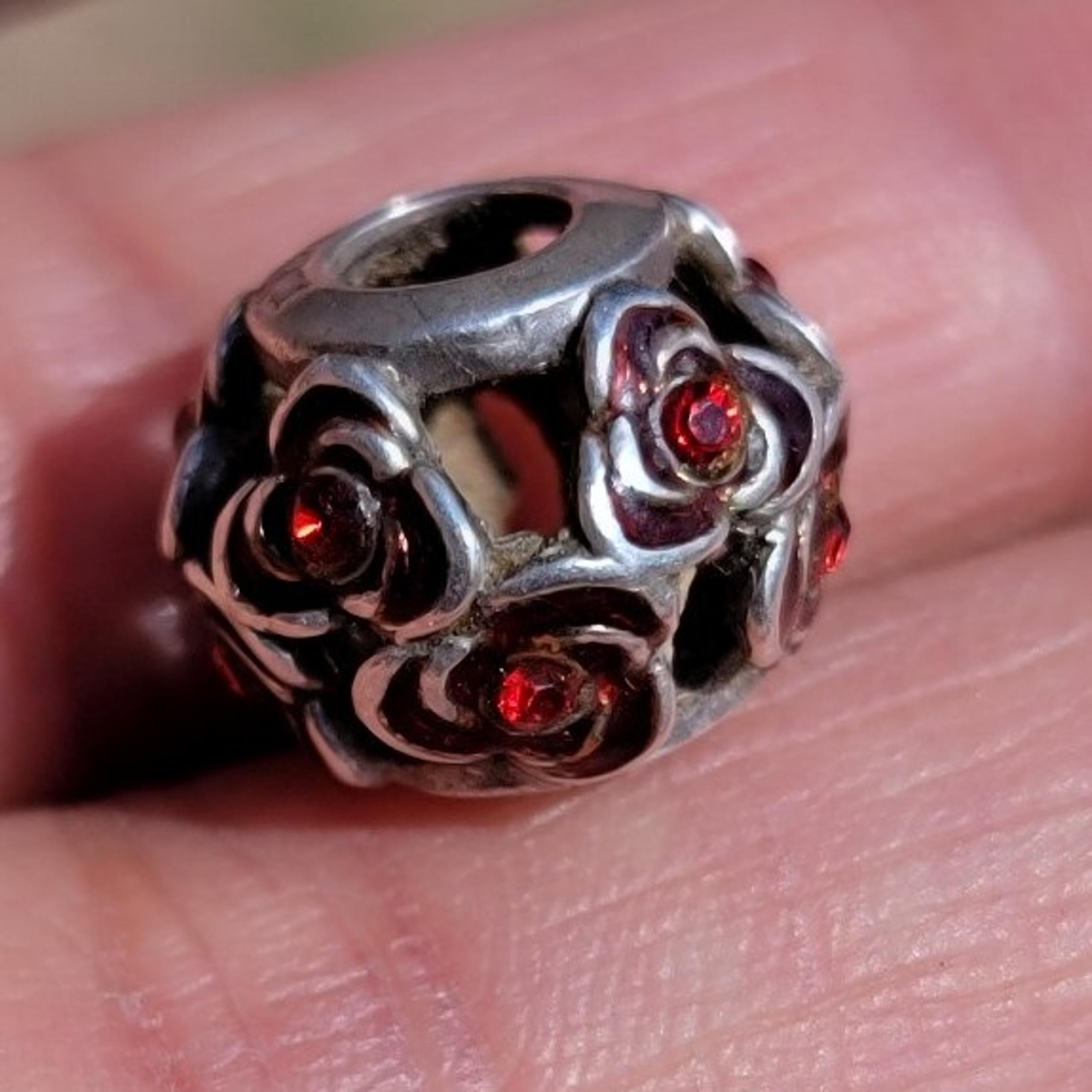 Vintage Kay Jewelers Charmed Memories red enamel crystal rose bracelet charm