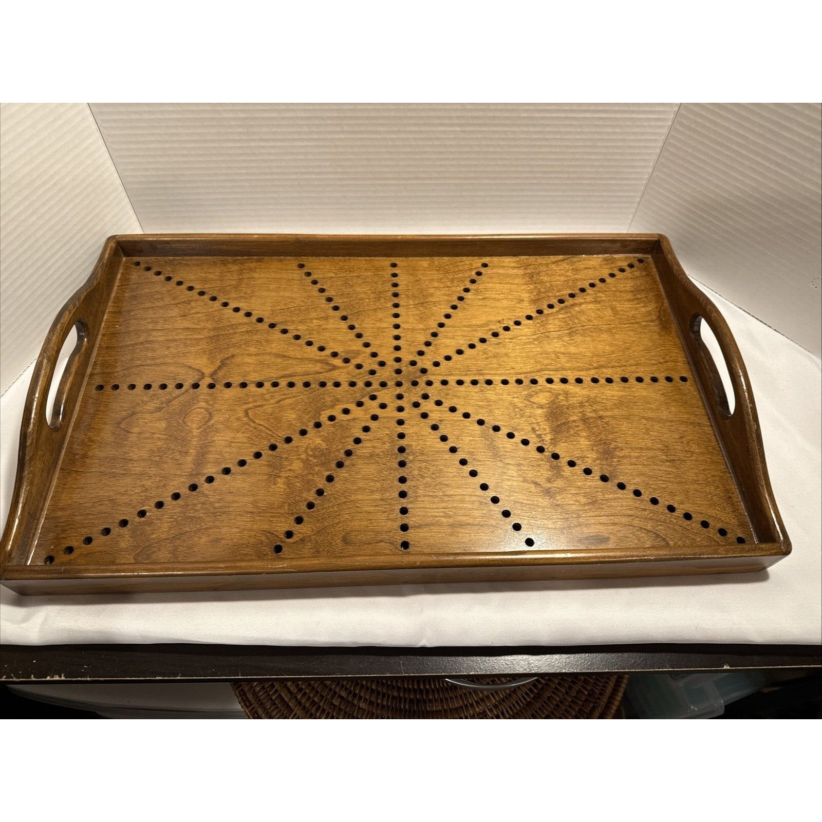 Decorative Wooden Serving Tay with Handle Rectangle Butler Tray 20.5 x 12.5 inch