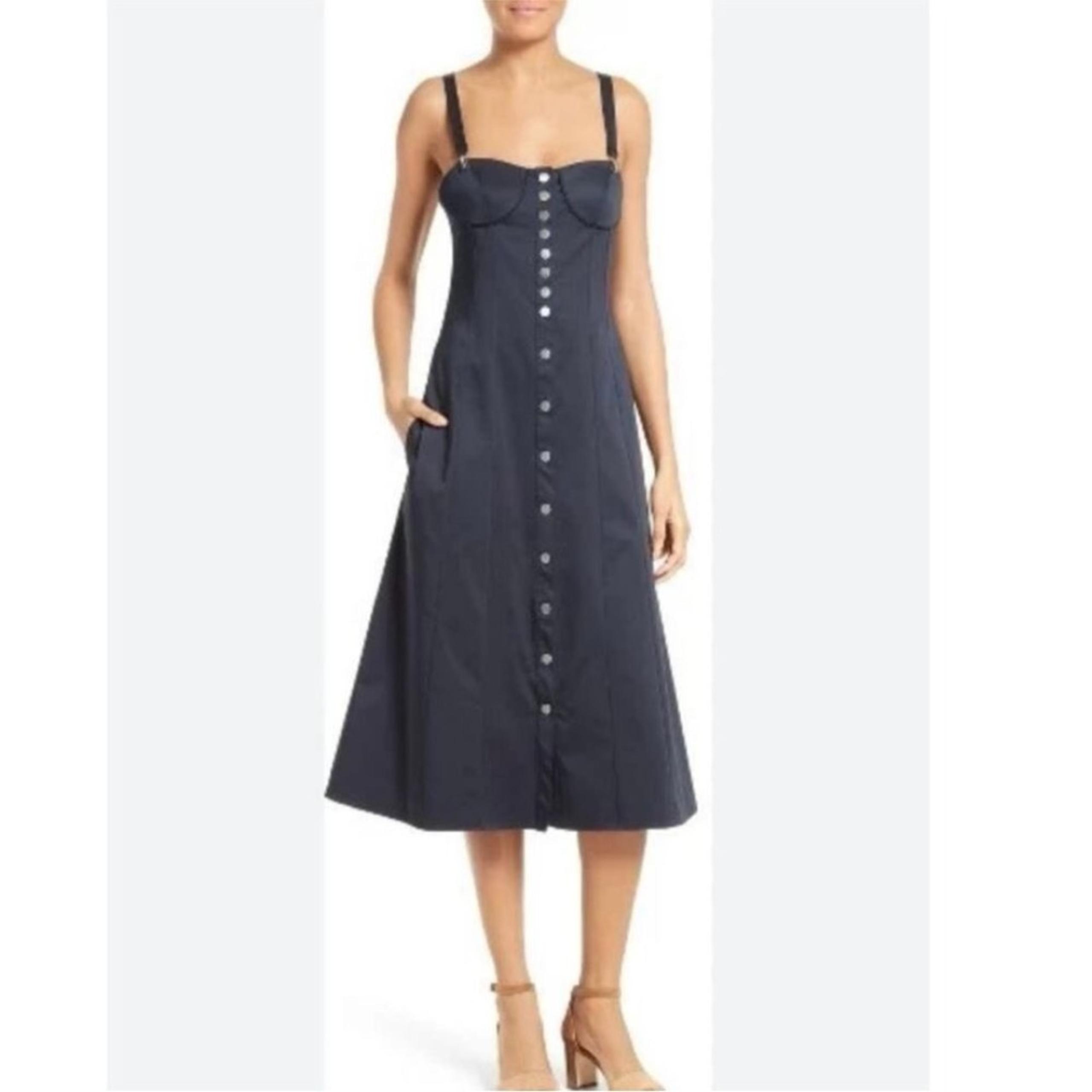 NWT Tibi Mila Suspender Snap Front Dress Navy Blue Size 10 $595